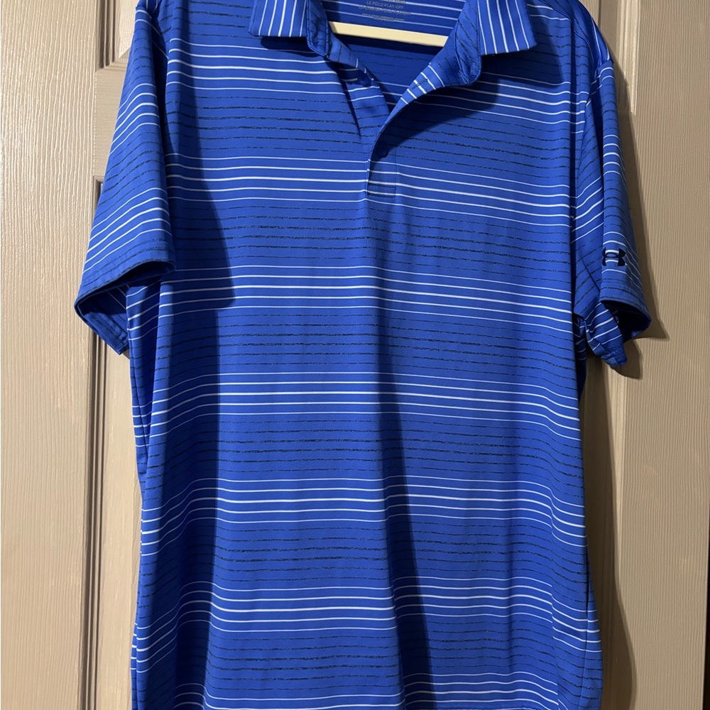 Men's Blue Striped Under Armour Polo Shirt
